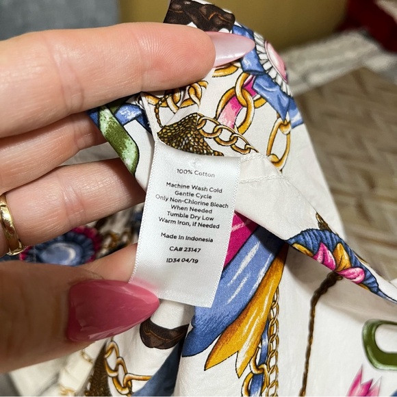 Talbots Long Sleeve Button Front Links & Ribbons Equestrian Cotton Shirt XS - Picture 4 of 10